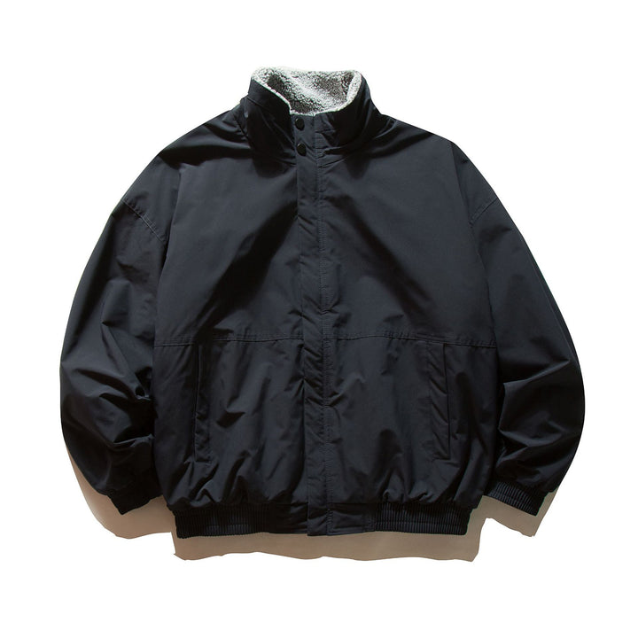 Unisex Kurz geschnittener winddichter Bomber mit Teddyfutterkragen und elastischem Bund Drune