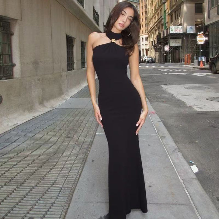 Damen Elegantes Maxikleid mit schickem Halsband und figurbetonendem Schnitt Drune