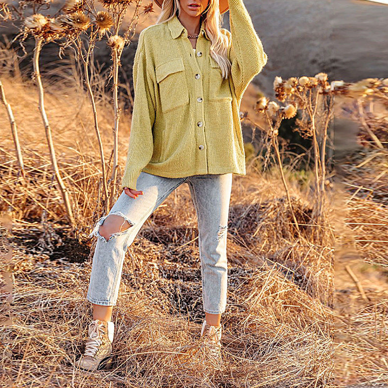 Damen lässige Overshirtjacke mit Struktur und praktischen Taschen Drune