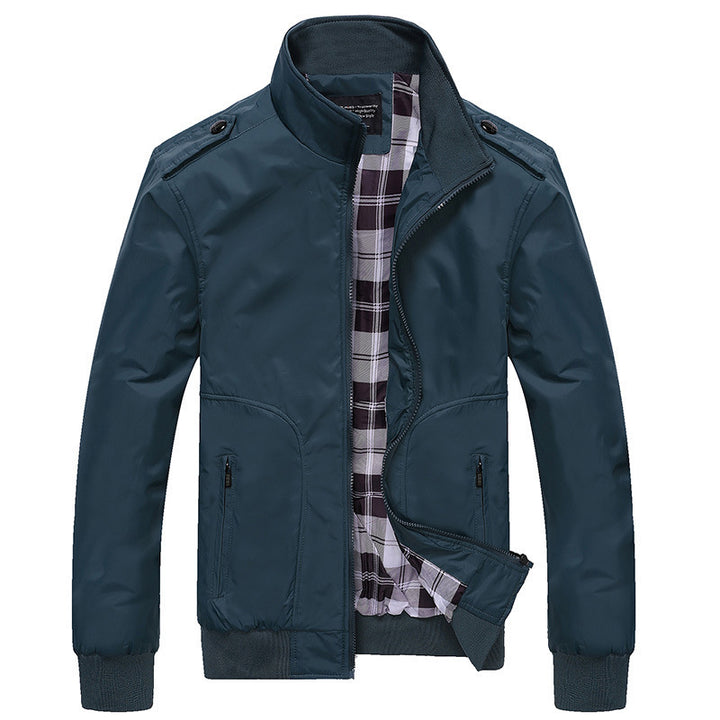 Herren Urbaner Zip‑Blouson mit Stehkragen, Reißverschlusstaschen und kariertem Innenfutter Drune