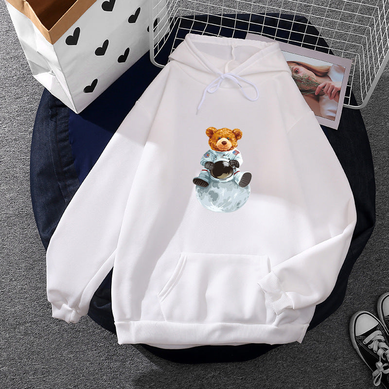 Damen nan weicher Oversize-Kapuzenpullover mit kawaii Pilzfrosch-Print, Kängurutasche und gerippten Bündchen Drune