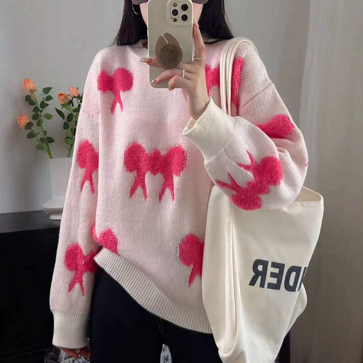 Damen Kuscheliger Strickpullover mit verspieltem Schleifenmotiv Drune