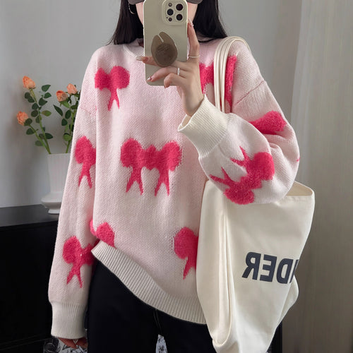 Damen Kuscheliger Strickpullover mit verspieltem Schleifenmotiv Drune