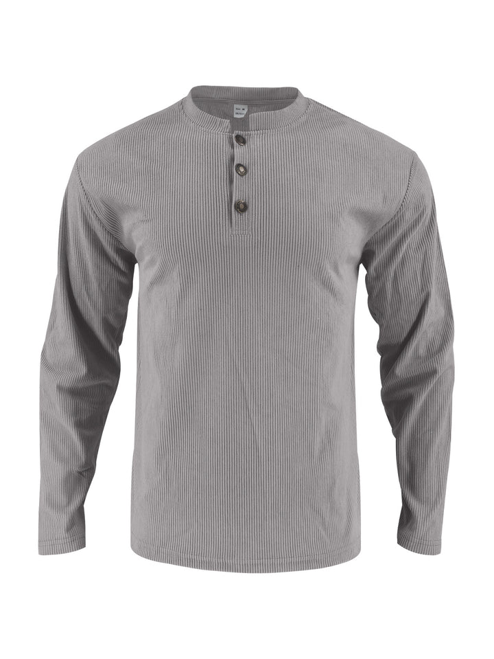 Herren Langarmshirt mit modischer Stehkragen und Knopfleiste Drune