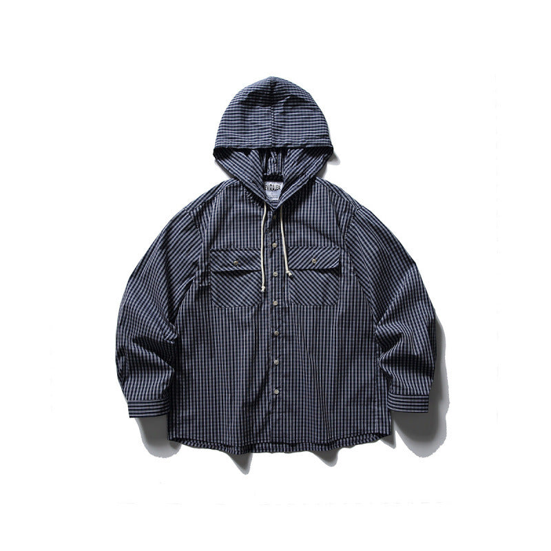 Unisex Oversized Kapuzen-Overshirt aus Baumwollmix mit Brustklappen und durchgehender Knopfleiste Drune