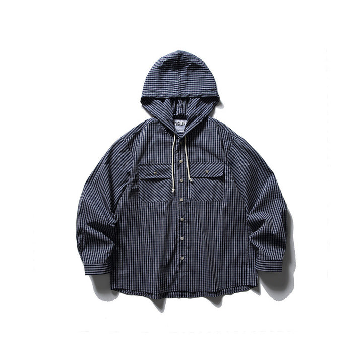Unisex Oversized Kapuzen-Overshirt aus Baumwollmix mit Brustklappen und durchgehender Knopfleiste Drune