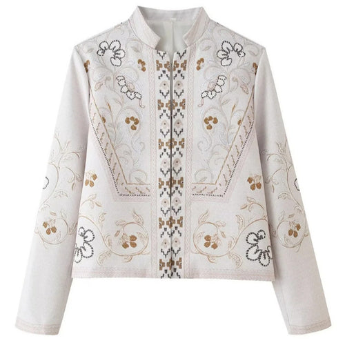 Damen Feine bestickte Kurzjacke mit Stehkragen und floraler Ornament‑Stickerei Drune