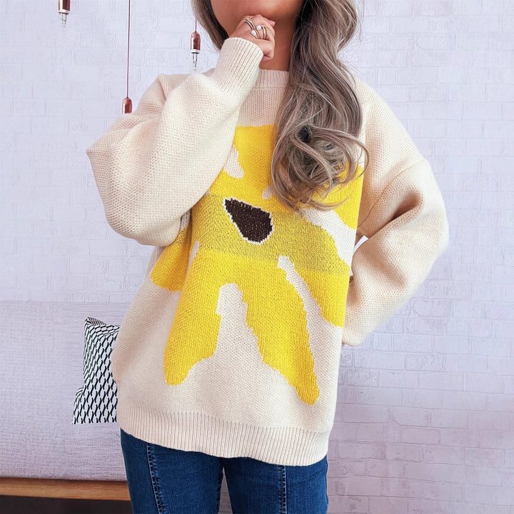 Damen lässiger Pullover mit floralem Motiv und lässigem Schnitt Drune