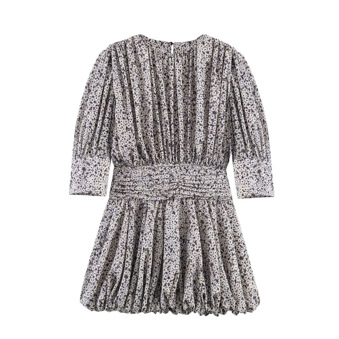 Damen Blumenkleid mit raffinierten Volants und elastischem Taillenbund Drune