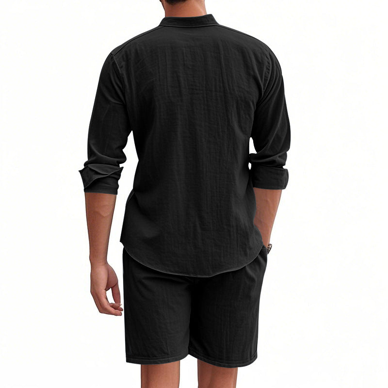 Herren Lässiges Hemd und Shorts Set mit atmungsaktiver Leinenstruktur Drune