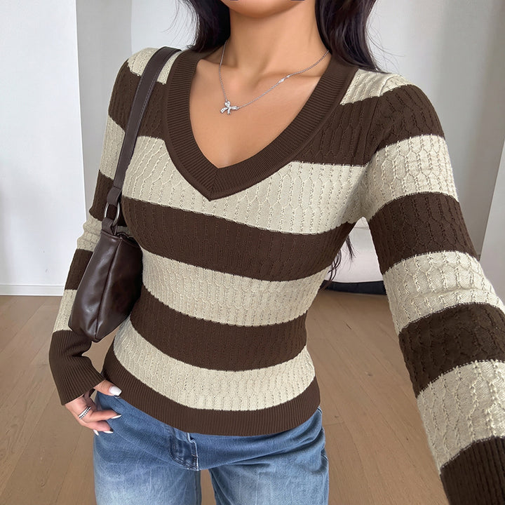 Damen V-Ausschnitt Strickpullover Drune
