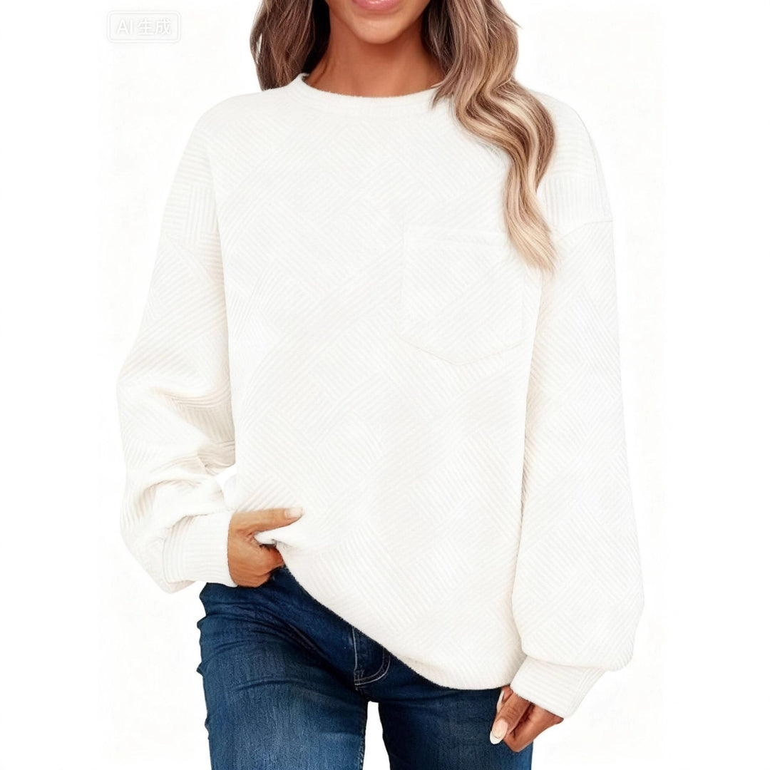 Damen Oversize Strukturstrick-Pullover mit Brusttasche Drune