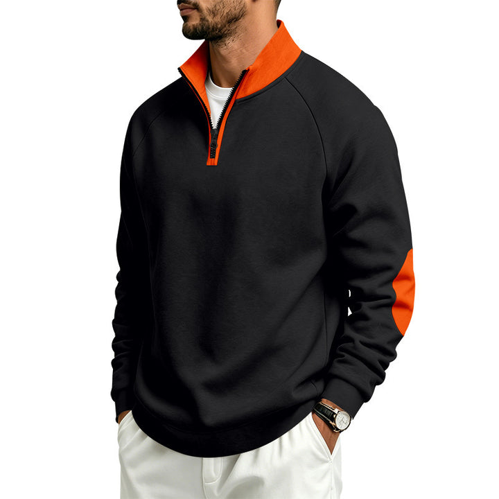 Herren Sweatshirt mit Halbreißverschluss, Kontrastkragen und Ellbogen-Patches Drune
