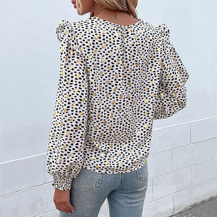 Damen Leichte Viskose-Optik Bluse mit V-Schlitz, Volumenärmeln & Smokbündchen Drune