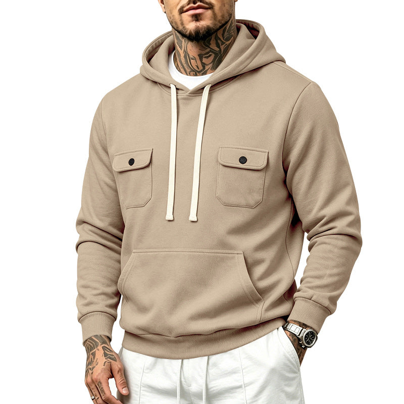 Herren Kapuzenpullover mit Doppel-Brusttaschen und Kängurutasche Drune