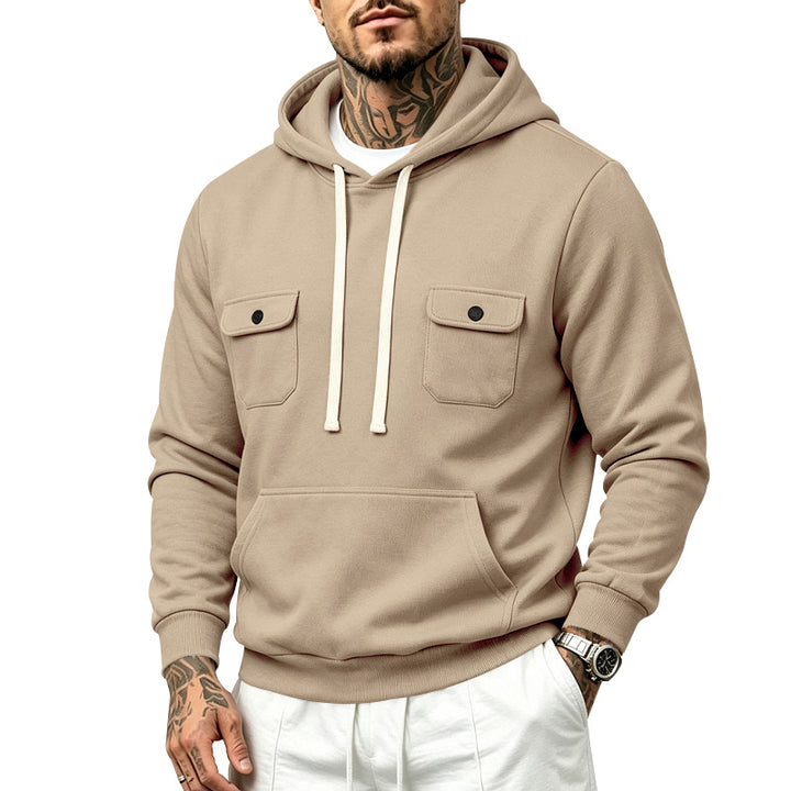 Herren Kapuzenpullover mit Doppel-Brusttaschen und Kängurutasche Drune