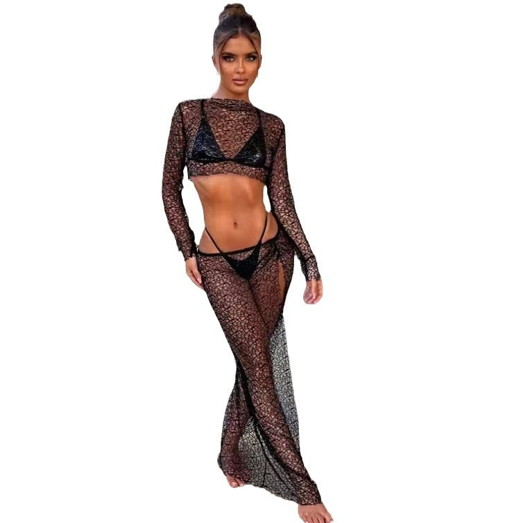 Damen Transparenter Strandbody mit langem Arm Drune