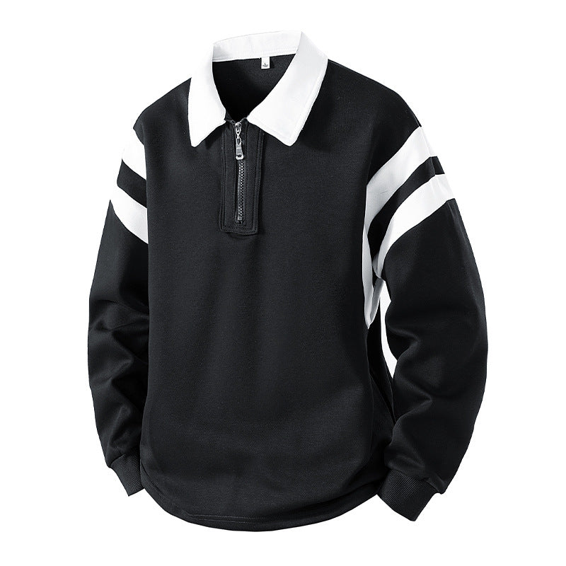 Herren Retro-Sportliches Rugby-Pulli mit halbhohem Reißverschluss und kontrastierendem Hemdkragen Drune
