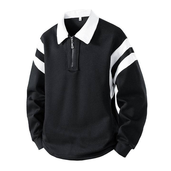 Herren Retro-Sportliches Rugby-Pulli mit halbhohem Reißverschluss und kontrastierendem Hemdkragen Drune