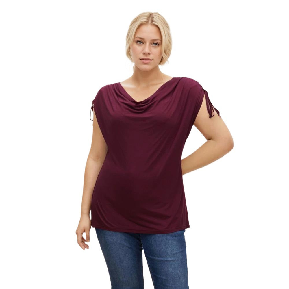 Damen elegantes Oberteil mit lässigem Drapierung und seitlichen Bindebändern Drune
