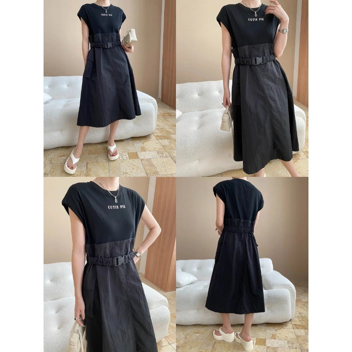 Damen Kleid mit modischem Gürtel und praktischen Taschen Drune