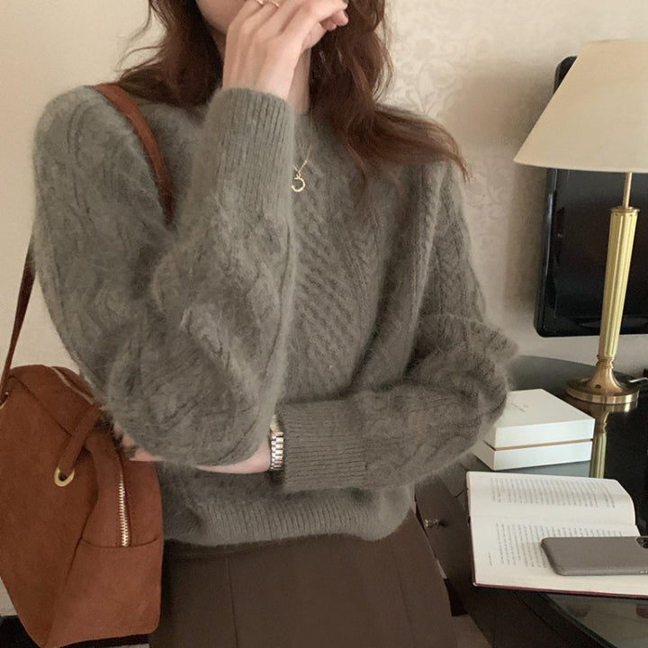 Damen Grober Strickpullover mit einzigartigem Zopfdesign und lässigem Schnitt Drune