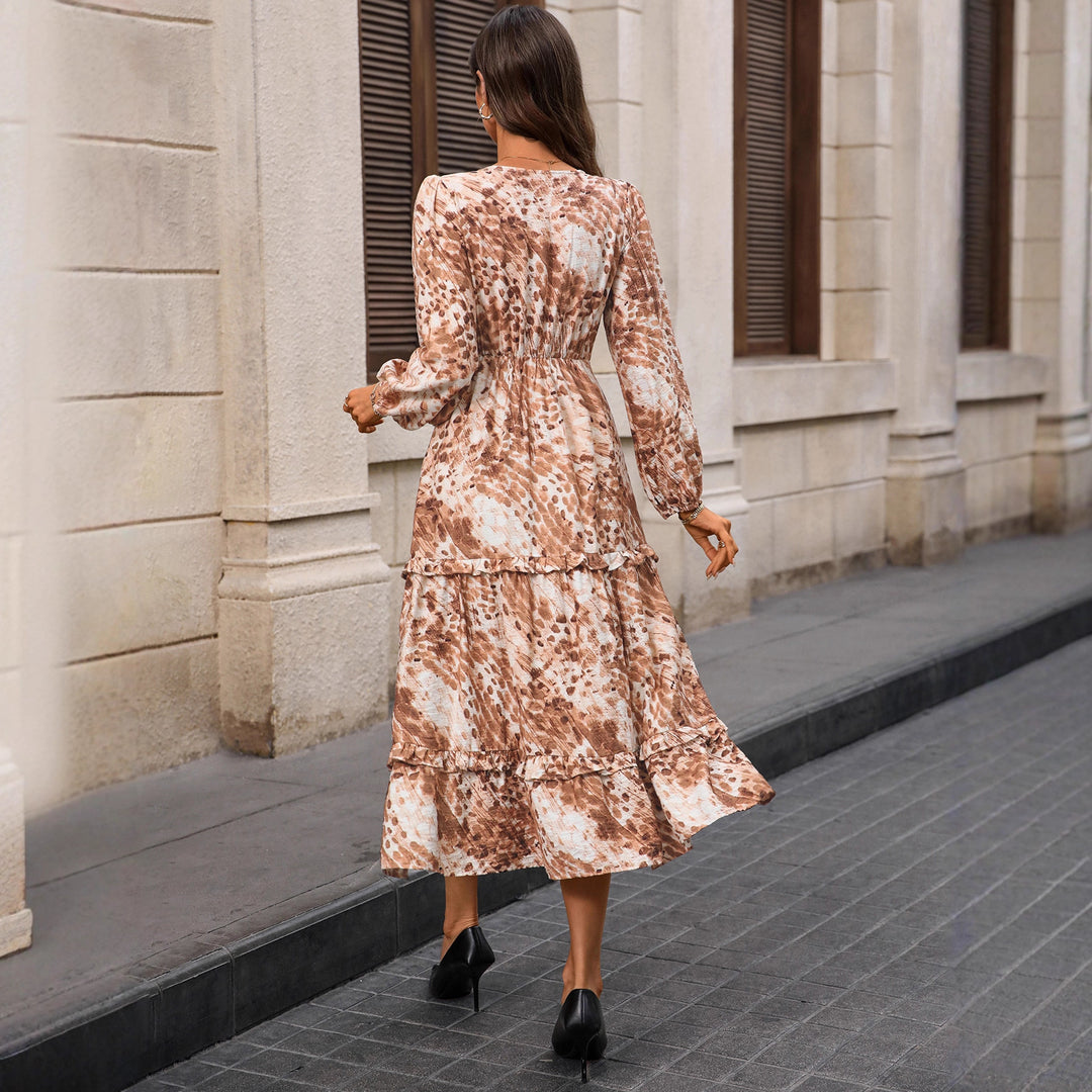 Damen Maxi-Kleid mit Rüschen und V-Ausschnitt Drune