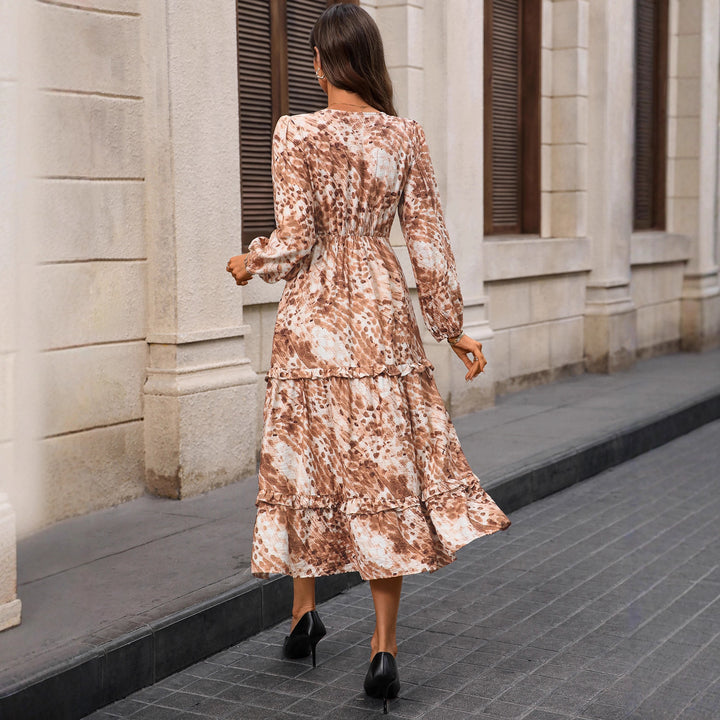 Damen Maxi-Kleid mit Rüschen und V-Ausschnitt Drune
