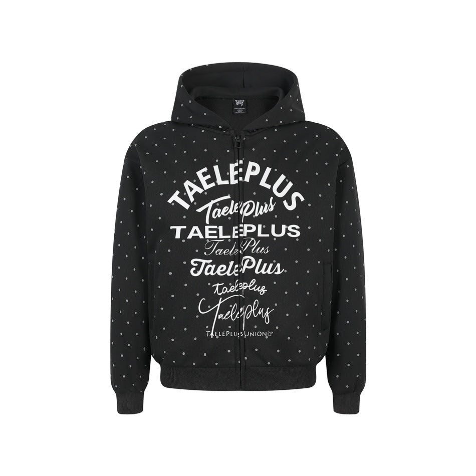 Damen Kapuzen-Sweatjacke mit durchgehendem Reißverschluss, Allover-Pünktchenmuster und mehrfacher Logogestaltung Drune