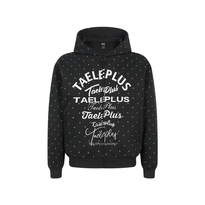 Damen Kapuzen-Sweatjacke mit durchgehendem Reißverschluss, Allover-Pünktchenmuster und mehrfacher Logogestaltung Drune