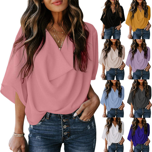 Damen Elegante Drapierte Bluse Drune