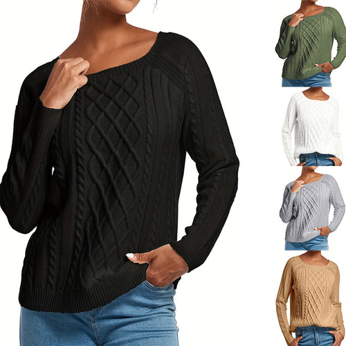 Damen Grobstrickpullover mit ansprechendem Zopfmuster und weitem Rundhalsausschnitt Drune