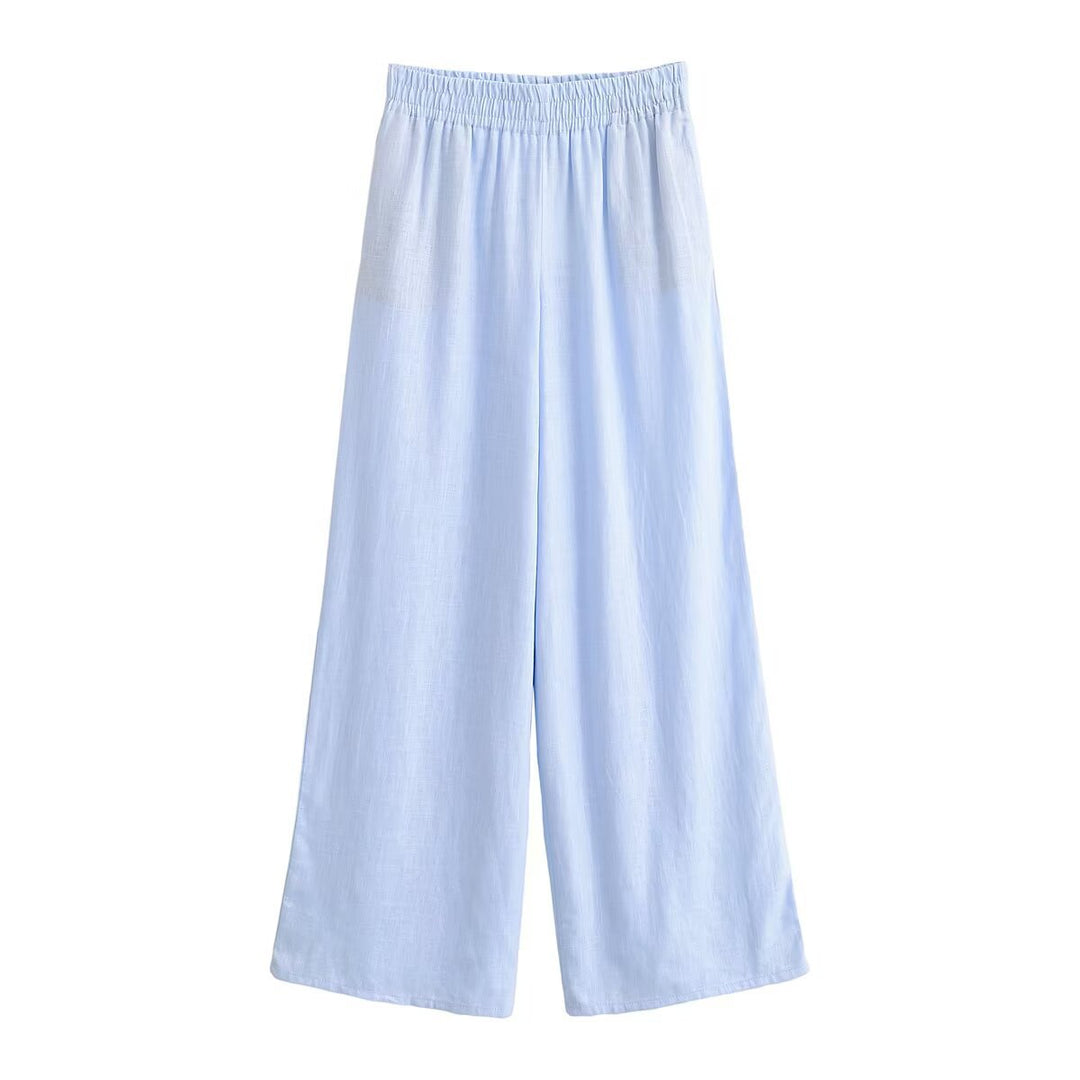 Damen Leichte Palazzo-Hose aus Leinenmix mit elastischem Komfortbund Drune
