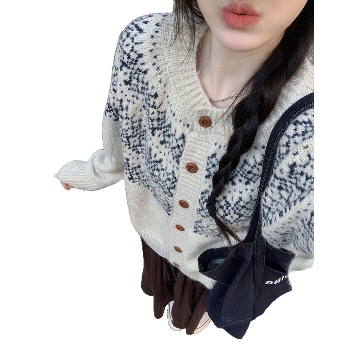 Damen Modischer Strickcardigan mit geometrischem Muster Drune