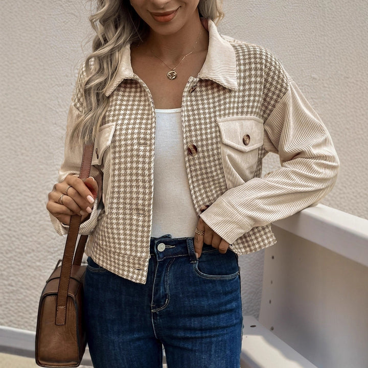 Damen Modische Cordjacke mit Karomuster Drune