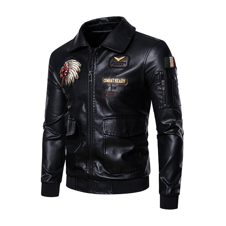Herren Modische Kunstleder Jacke mit Stickereien Drune