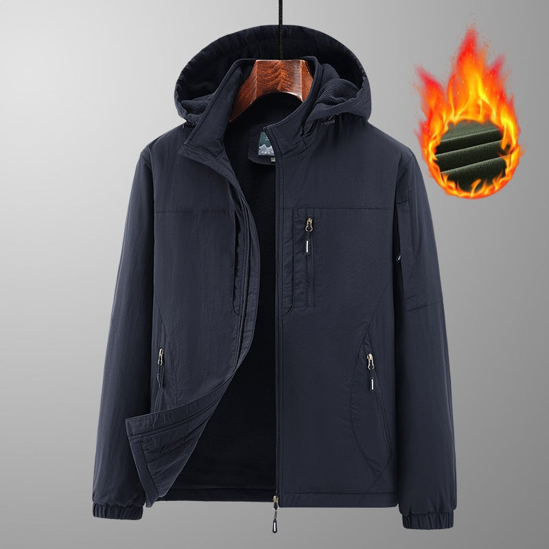 Herren Leichte Wind- und Thermo-Softshelljacke mit Kapuze, fleecegefüttert & Multifunktionstaschen Drune