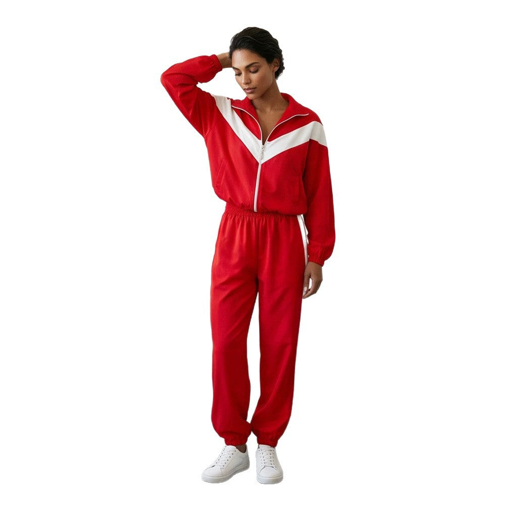 Damen Retro-Trainingsanzug mit Reißverschlussjacke und elastischer Bundhose Drune