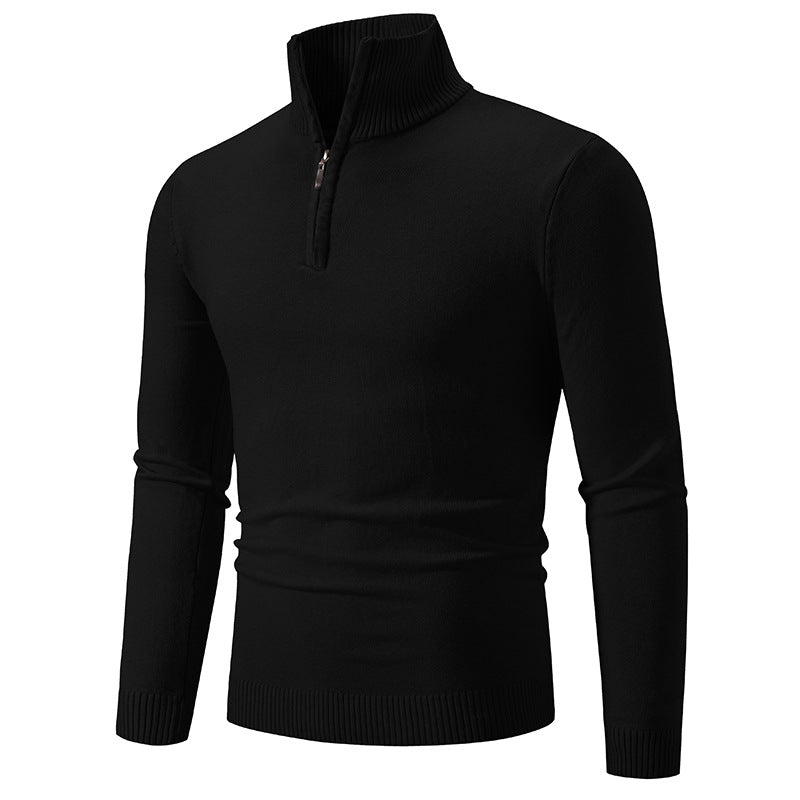 Herren Slim-Fit Halbzip-Mockneck Feinstrickpullover mit geripptem Kragen Drune