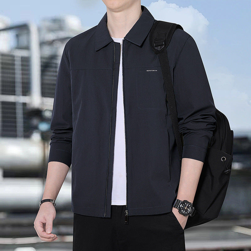 Herren leichte urbane Übergangsjacke mit Reißverschluss, Stehkragen und minimalistischem Design Drune