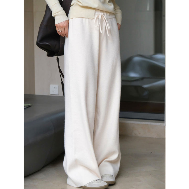 Damen bequeme Palazzo-Hose mit elastischem Bund und hohem Taillenbund Drune