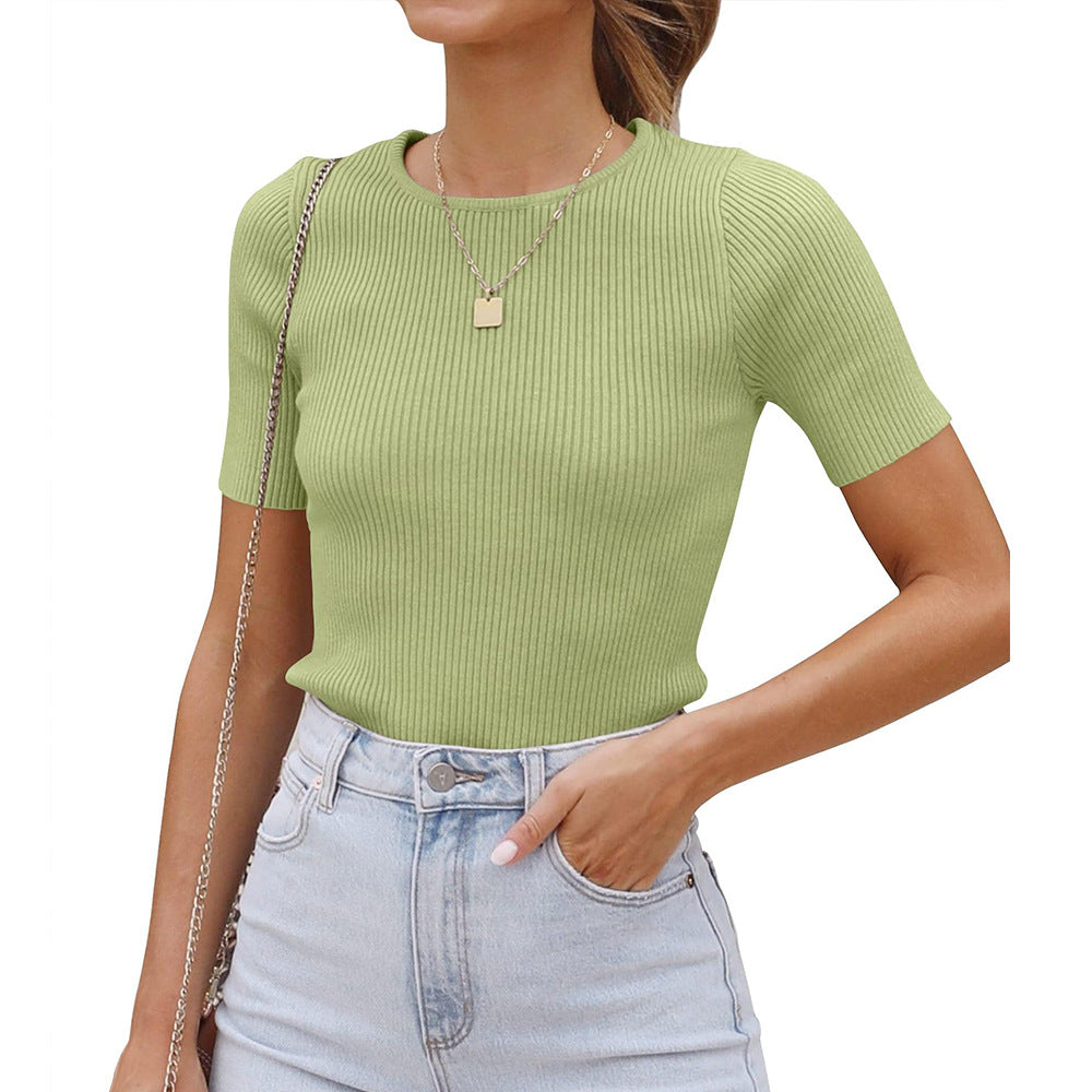 Damen figurbetontes T-Shirt mit feiner Rippstruktur und Rundhalsausschnitt Drune
