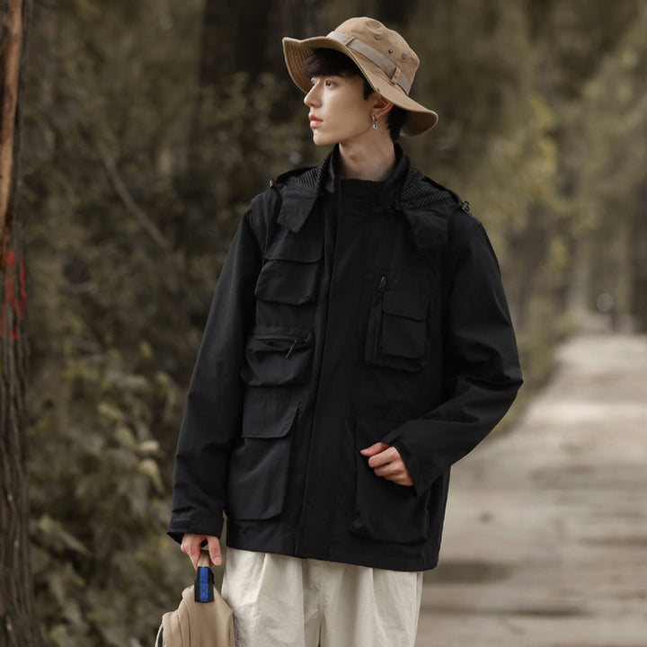 Herren leichte Multifunktions-Fieldjacke mit zahlreichen Utility‑Taschen und Belüftungsdetails Drune
