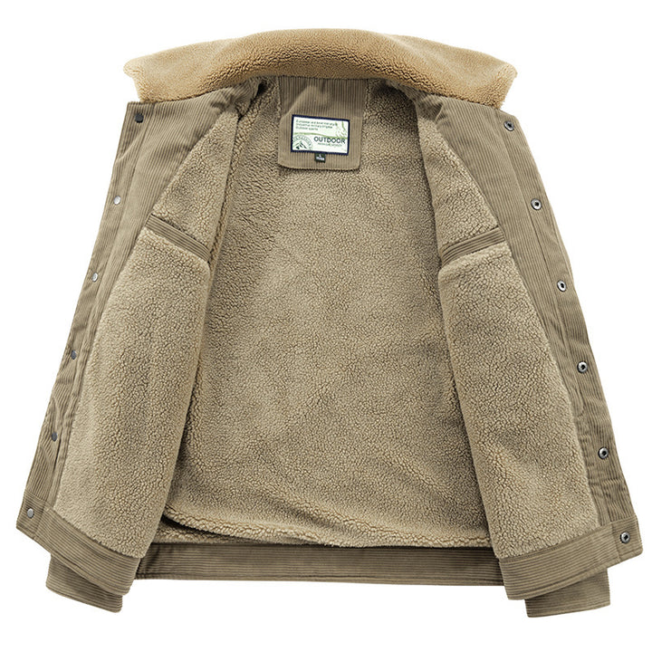 Herren Cord-Truckerjacke mit wärmender Sherpa-Isolierung und aufgesetzten Pattentaschen Drune