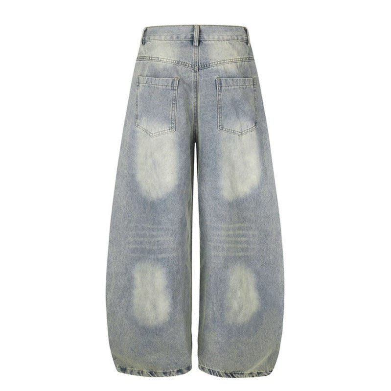 Damen Weite High-Waist Palazzo-Jeans mit Stern-Stickereien und Used-Effekt Drune