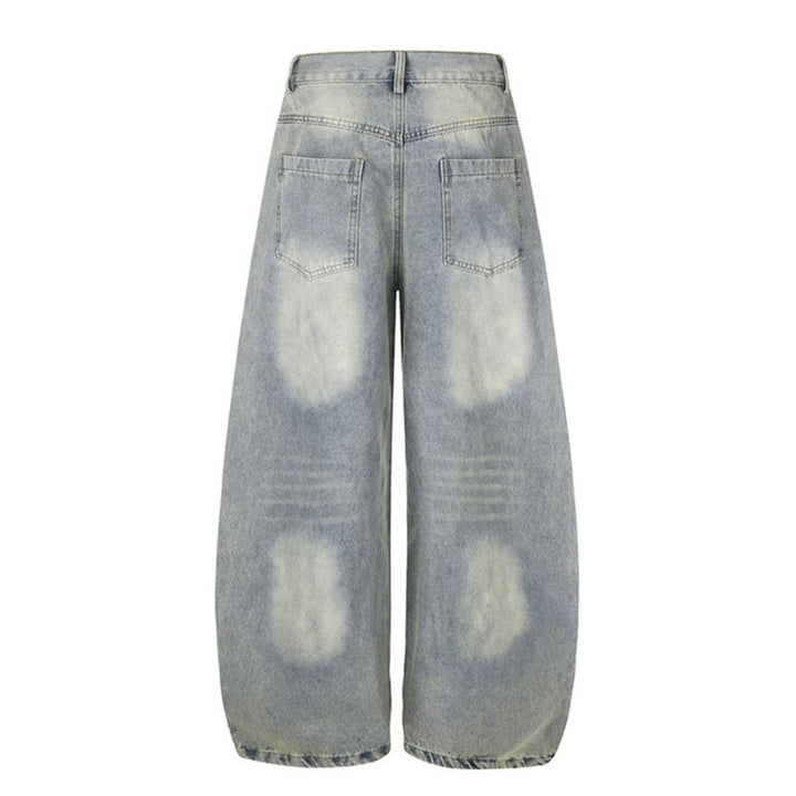 Damen Weite High-Waist Palazzo-Jeans mit Stern-Stickereien und Used-Effekt Drune