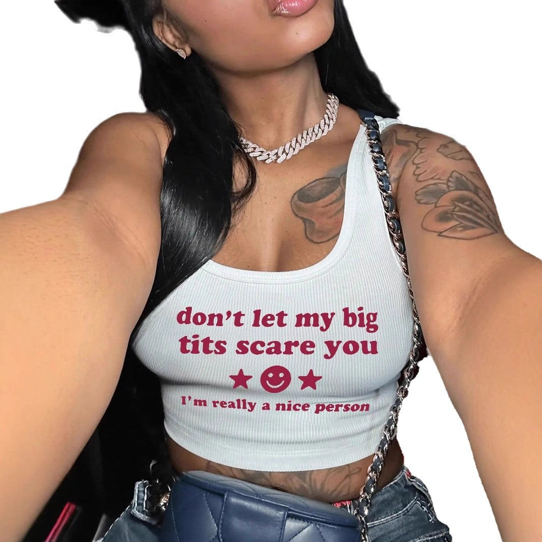 Damen Crop-Top mit kreativem Statementdruck Drune
