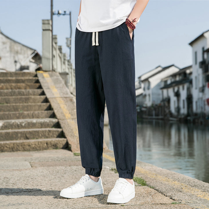 Herren nan tapered Leinen-Baumwoll-Jogger mit Kordelzug, elastischem Knöchelbündchen und schlanker Silhouette Drune