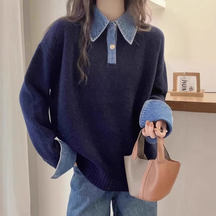 Damen gemütlicher Pullover mit sportlichem Kragen Drune