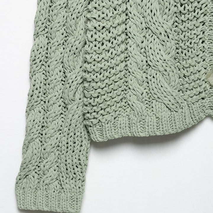 Damen Strickjacke mit Zopfmuster und Knopfdetails Drune